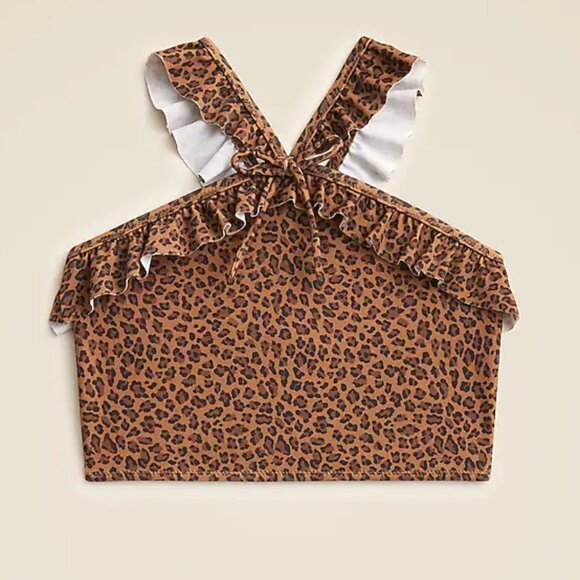 J Crew Girls' ruffle halter-neck piece swimsuit Size 10 Brown Color - Picture 1 of 6